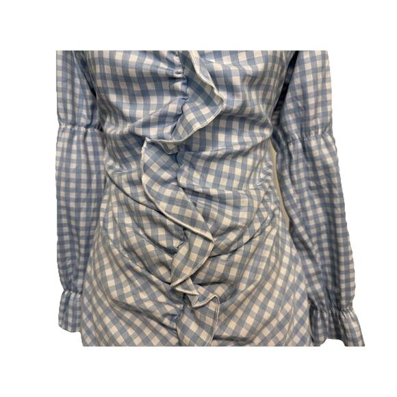 Seven Wonders Blue Gingham Ruched Long Sleeve Dress Size US 12 - Picture 4 of 12